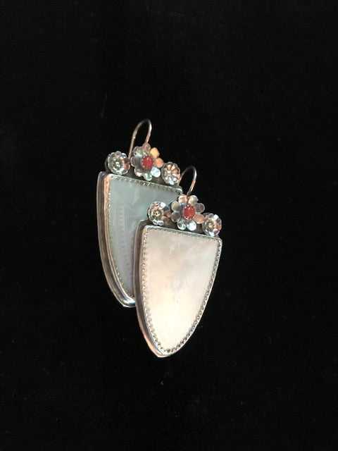 Silver Mother-of-Pearl Camélia Earrings, Authentic & Vintage